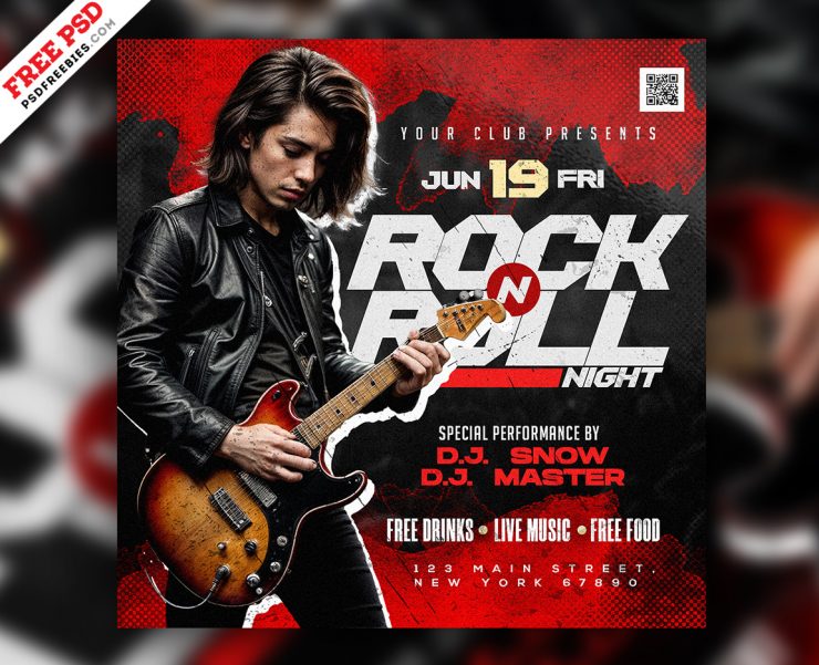 Rock n Roll Music Event Post PSD Template
