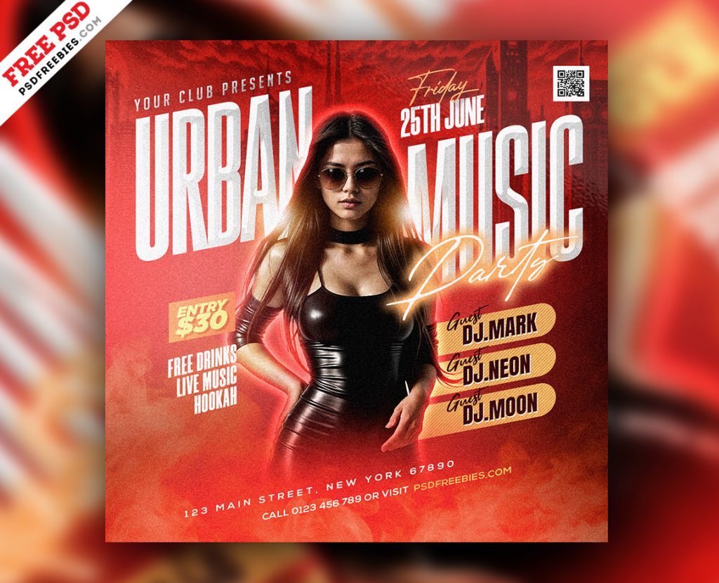 Free PSD | Urban Music DJ Event Party Post PSD | PSDFreebies.com