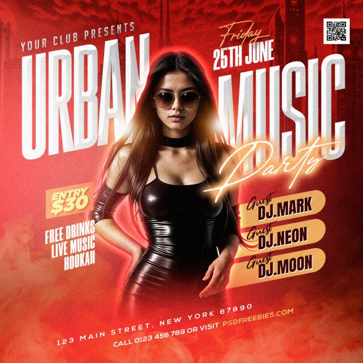 Free PSD | Urban Music DJ Event Party Post PSD | PSDFreebies.com