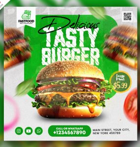 Burger Fast Food Business Social Media Post PSD