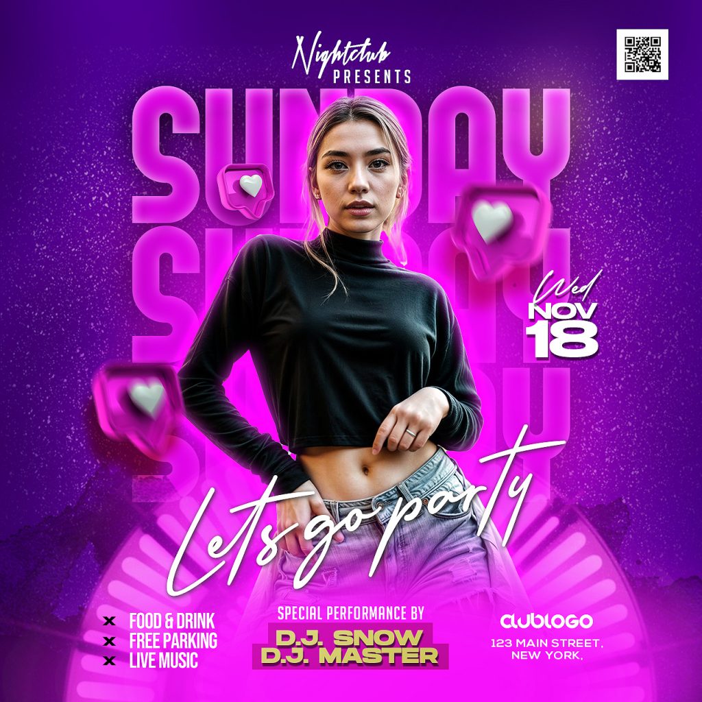 Sunday Funday Club Party Post PSD Template
