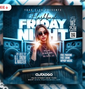 Friday Night Party Square Instagram Post PSD
