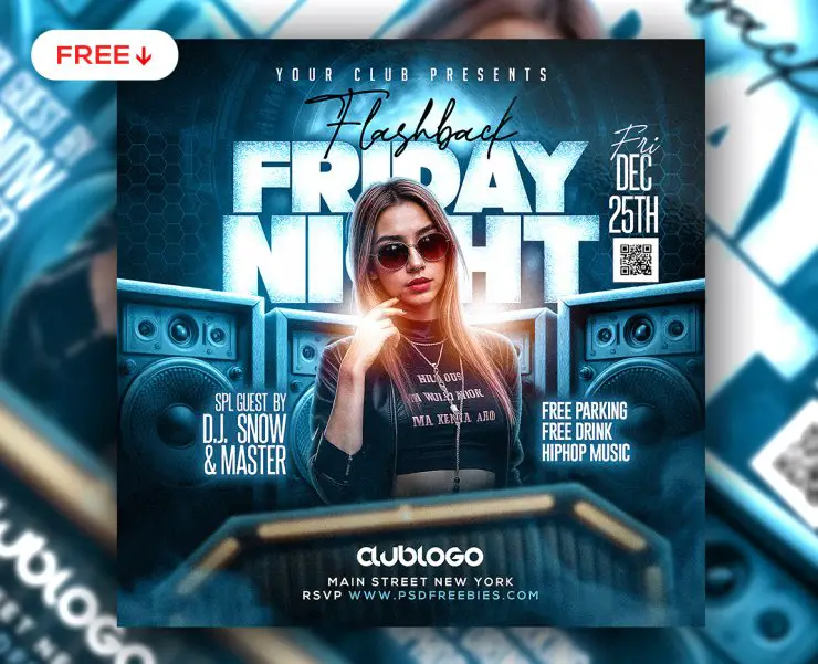 Friday Night Party Square Instagram Post PSD