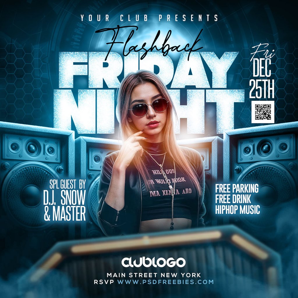 Friday Night Party Square Instagram Post PSD