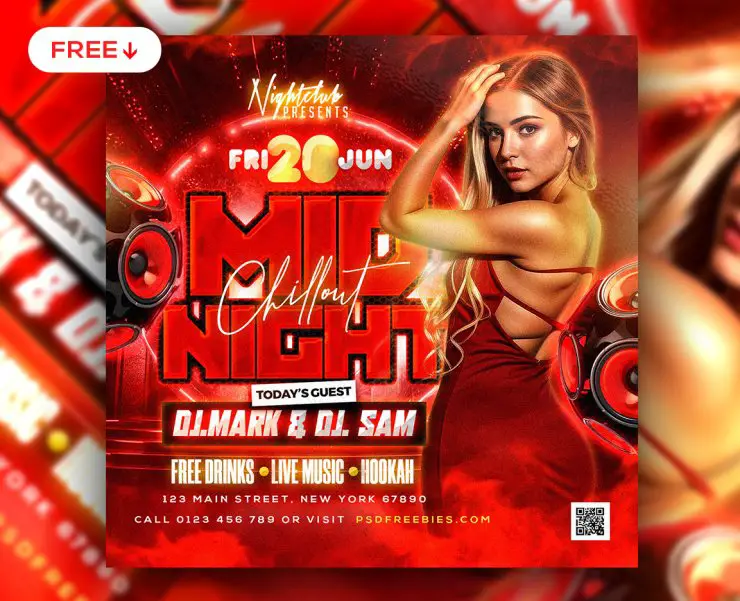 Midnight Chillout Club DJ Party Post PSD