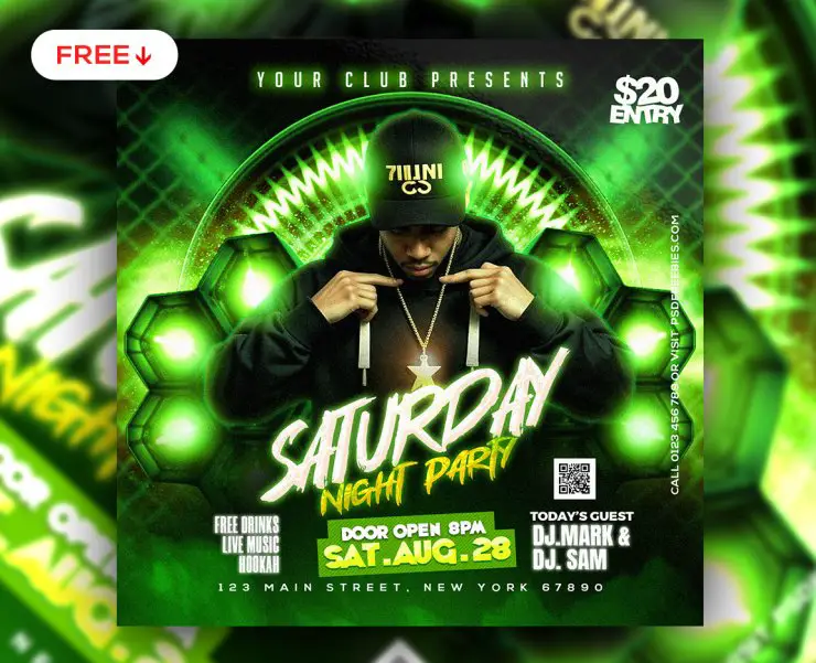 Saturday DJ Music Party Flyer Design PSD