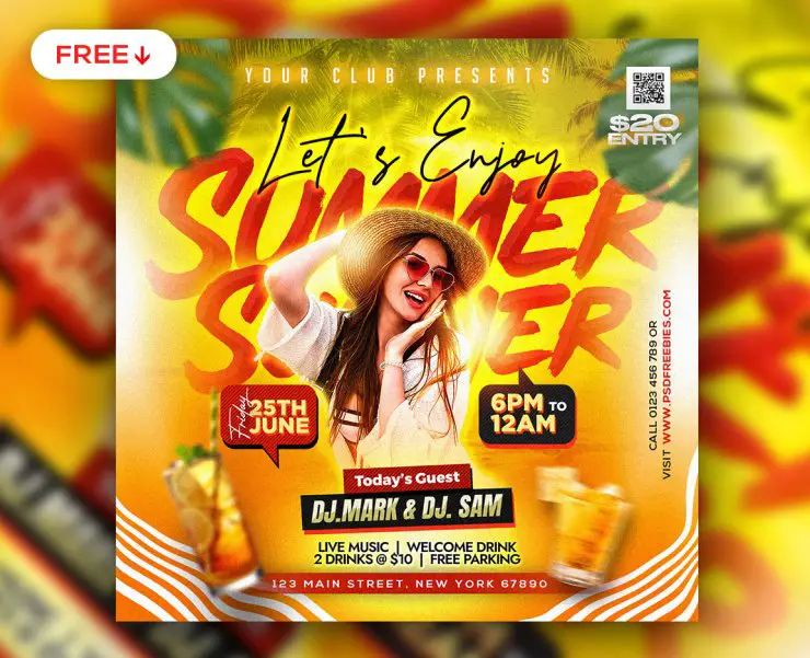 Summer Beach DJ Party Post Design PSD