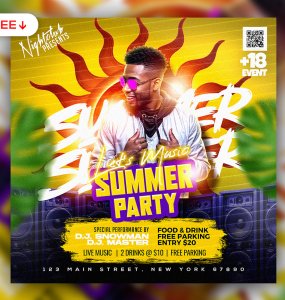 Summer DJ Party Post PSD Template