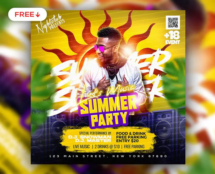 Summer DJ Party Post PSD Template