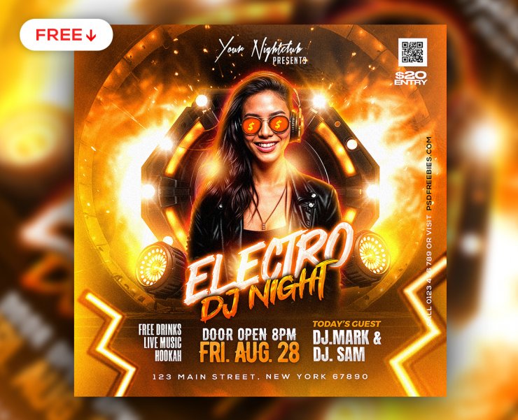 Electro DJ Party Night Post PSD Template