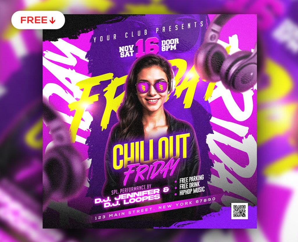 Free PSD | Friday Chillout Music Party Post PSD | PSDFreebies.com