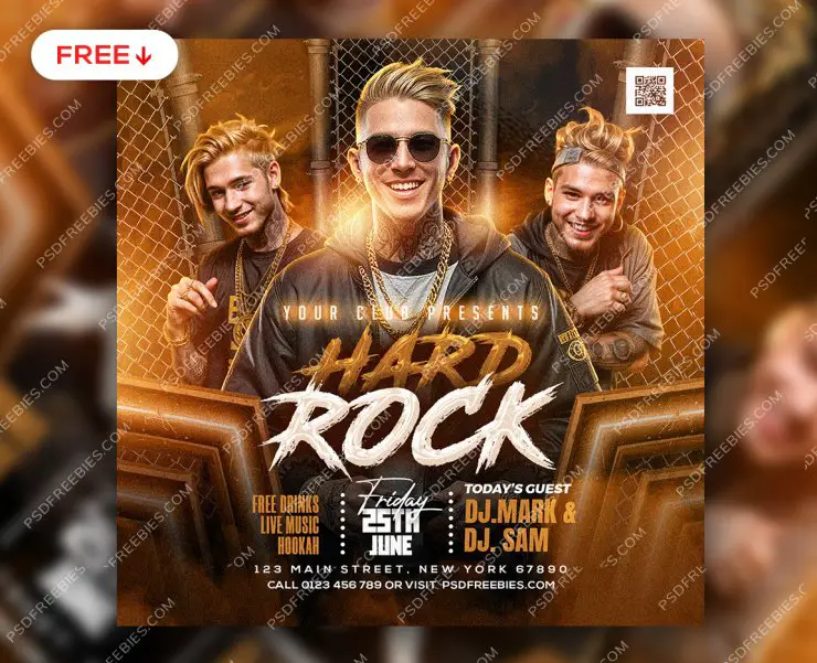 Hard Rock DJ Party Social Media Post PSD