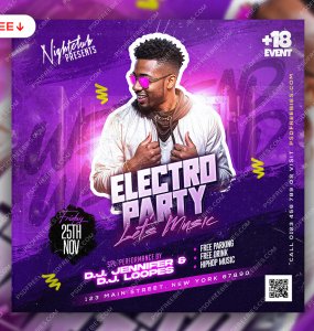 Electro and Techno Music Party Post PSD