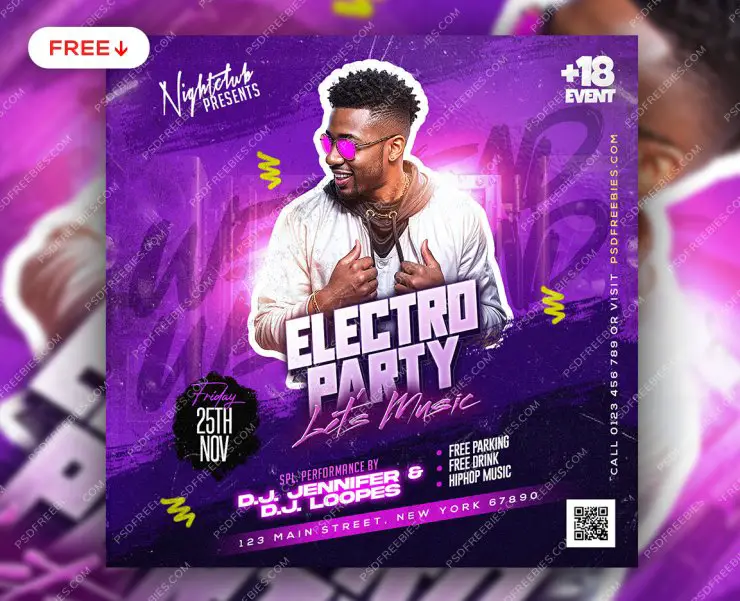 Electro and Techno Music Party Post PSD