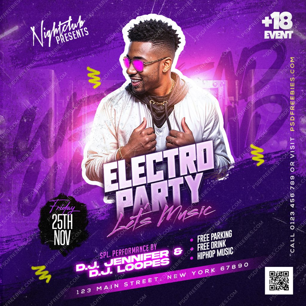 Electro and Techno Music Party Post PSD