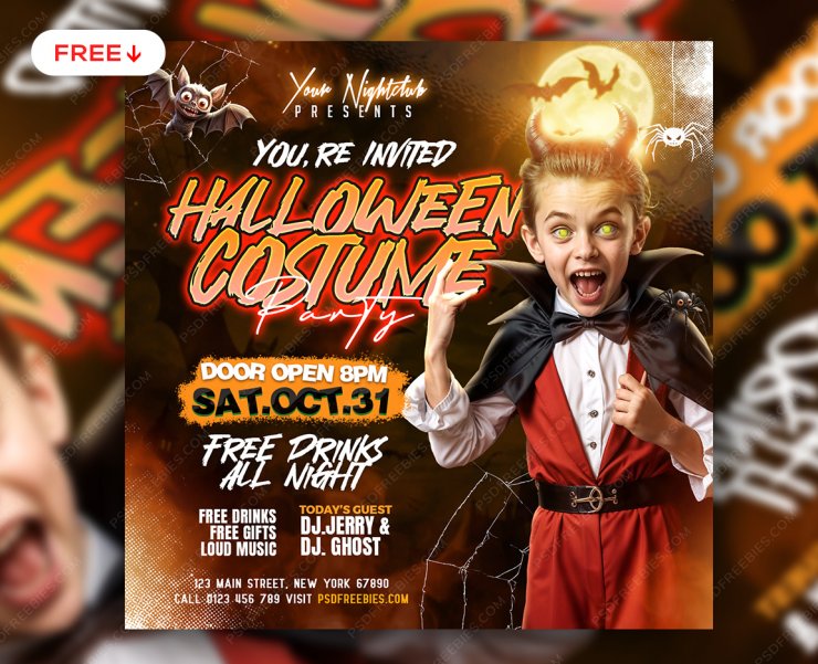 Halloween Costumes Kids Party Post Design PSD