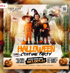 Halloween Costumes Kids Party Post PSD