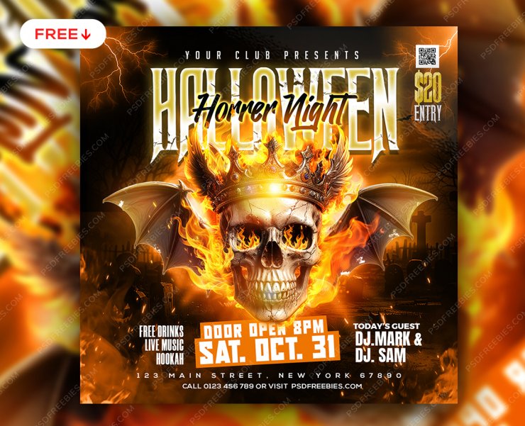 Halloween Horror Night Club Party Post PSD