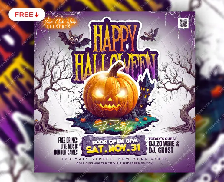 Halloween Night Chillout Party Post PSD