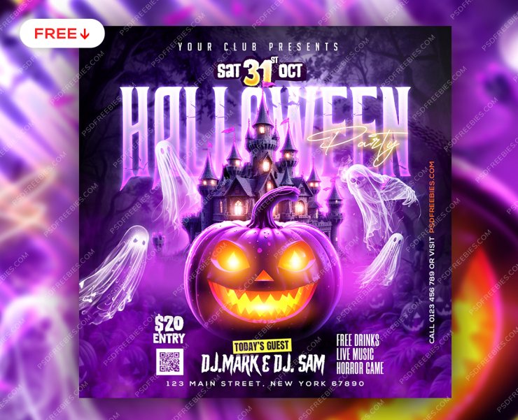 Halloween Night Event Social Media Post PSD