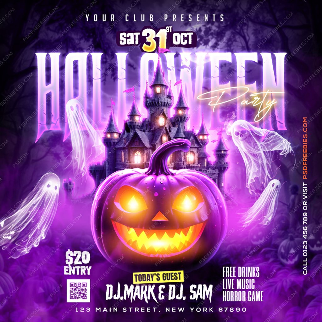 Halloween Night Event Social Media Post  PSD