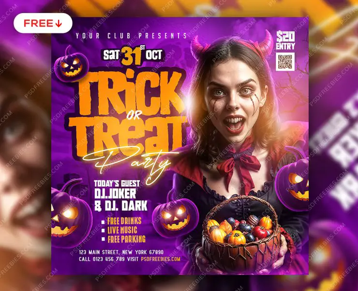 Halloween Night party Post Design PSD