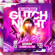 Neon Glitch Night DJ Party Post PSD