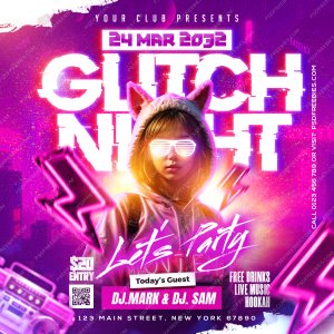 Neon Glitch Night DJ Party Post PSD