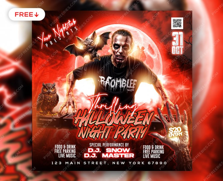 Thriller Halloween party Post PSD Template