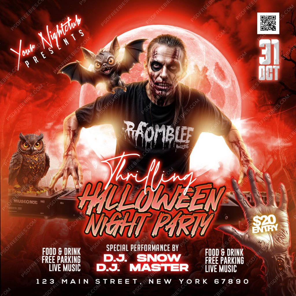 Thriller Halloween party Post PSD Template