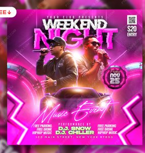 Weekend Night Club Music Event Post PSD