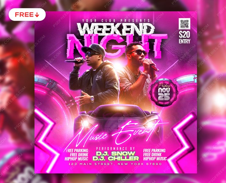 Weekend Night Club Music Event Post PSD