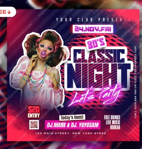 80s Classic Music Club Party Post PSD