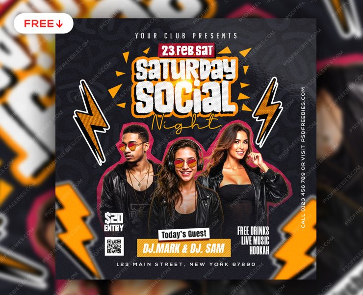 Saturday Night Club Party Post PSD Template