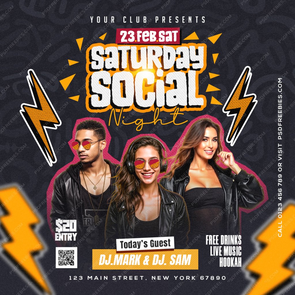 Saturday Night Club Party Post PSD Template