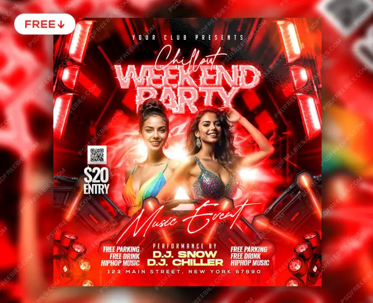 Weekend DJ Night Party Social Media Post PSD