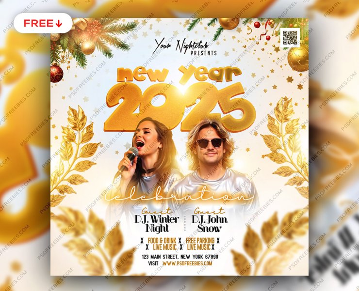 2025 New Year Party Invitation Post PSD