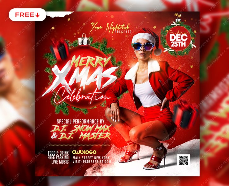 Christmas Club Music Party Social Media PSD