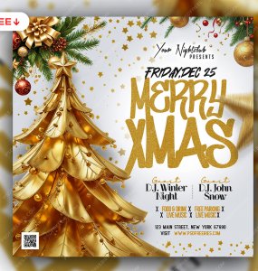 Merry Christmas Party Post Design PSD