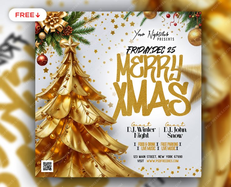 Merry Christmas Party Post Design PSD