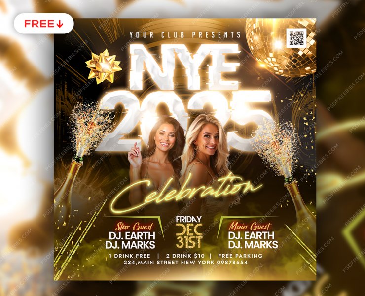 New Year 2025 Celebration Club Party Post PSD