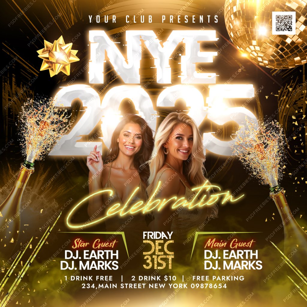 New Year 2025 Celebration Club Party Post PSD