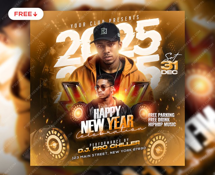 New Year 2025 Music Party Post PSD