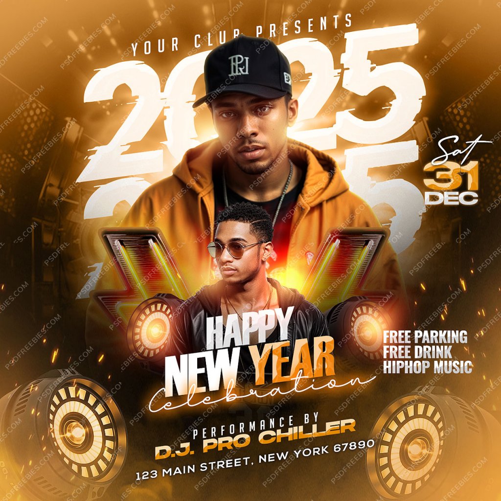 New Year 2025 Music Party Post PSD