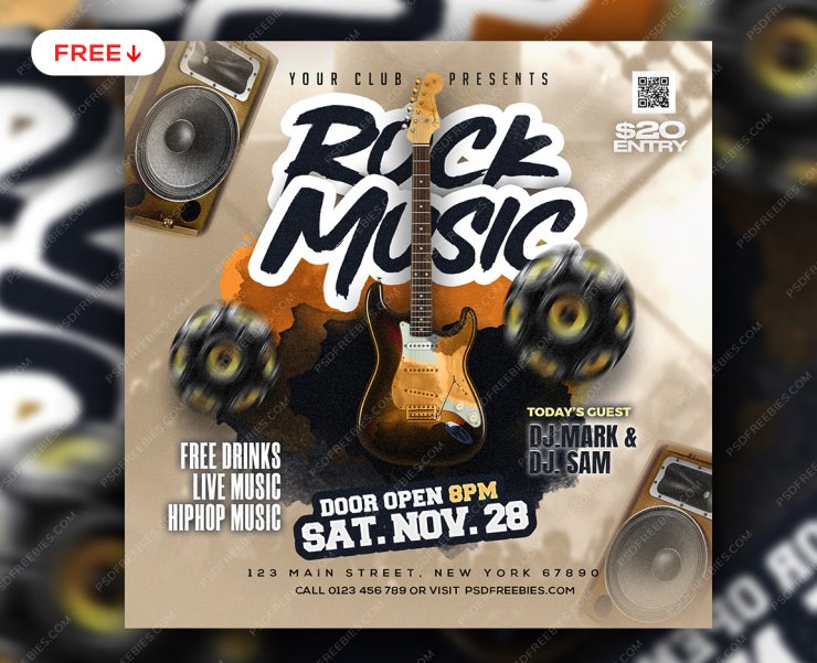 Rock Music Event Post Design PSD