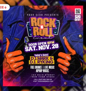 Rock and Roll Music Event Post Design PSD