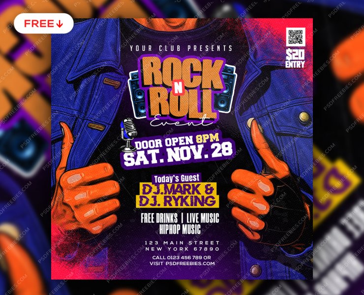 Rock and Roll Music Event Post Design PSD