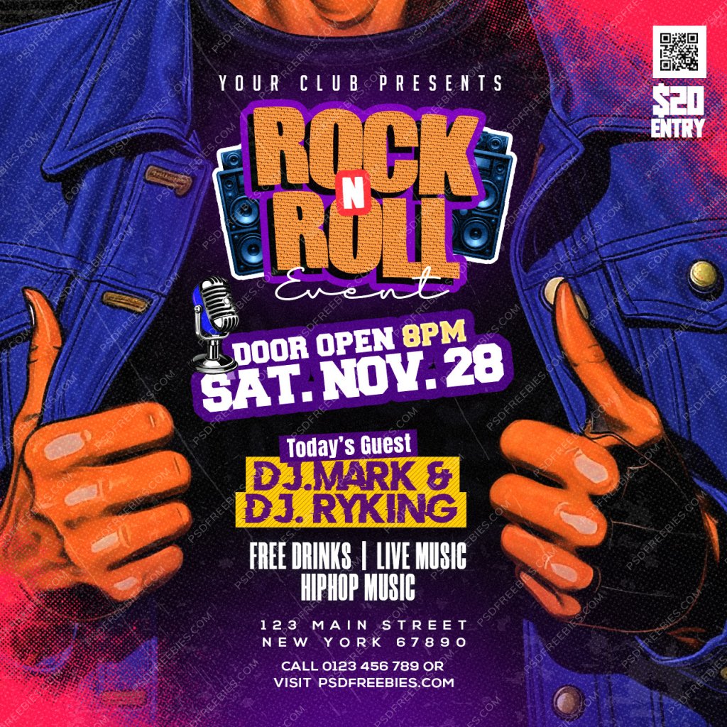 Rock and Roll Music Event Post Design PSD