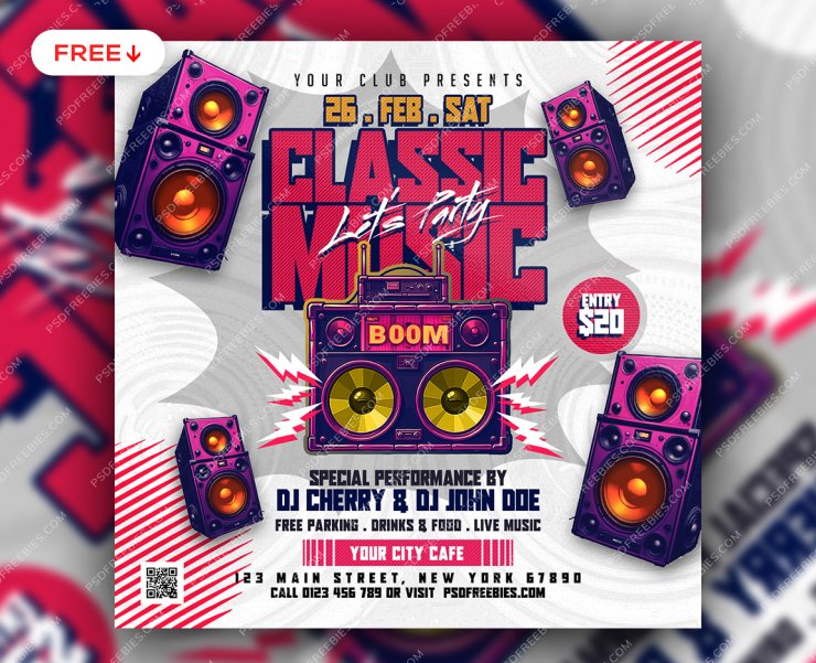 Classic Music Party Post PSD Template