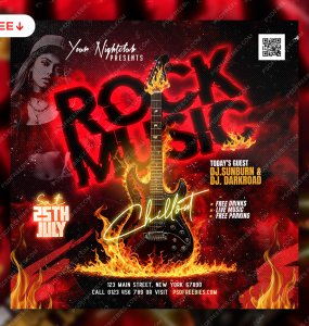 Rock Music Event Post PSD Template